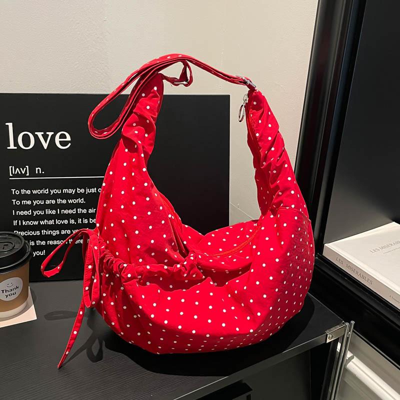 Stylish Dot Shoulder Bag Women Large Capacity Canvas Fashiable and Versatile Commuting Bag Simple Design Crossbody Bags