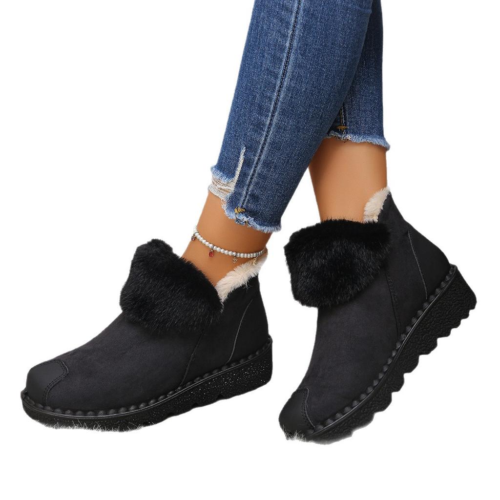 2025 Dam Snö Ankelstövlar Flats Vinter Varma Bekväma Korta Stövlar Ny Mode Päls Plysch Mockaskor Damer Zapatos De Mujer