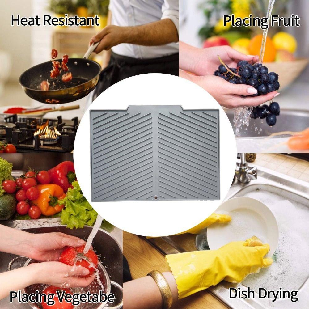 Built-in Drain Lip Dish Drying Mat Easy To Clean Sink Drainer Mat  Kitchen Counter