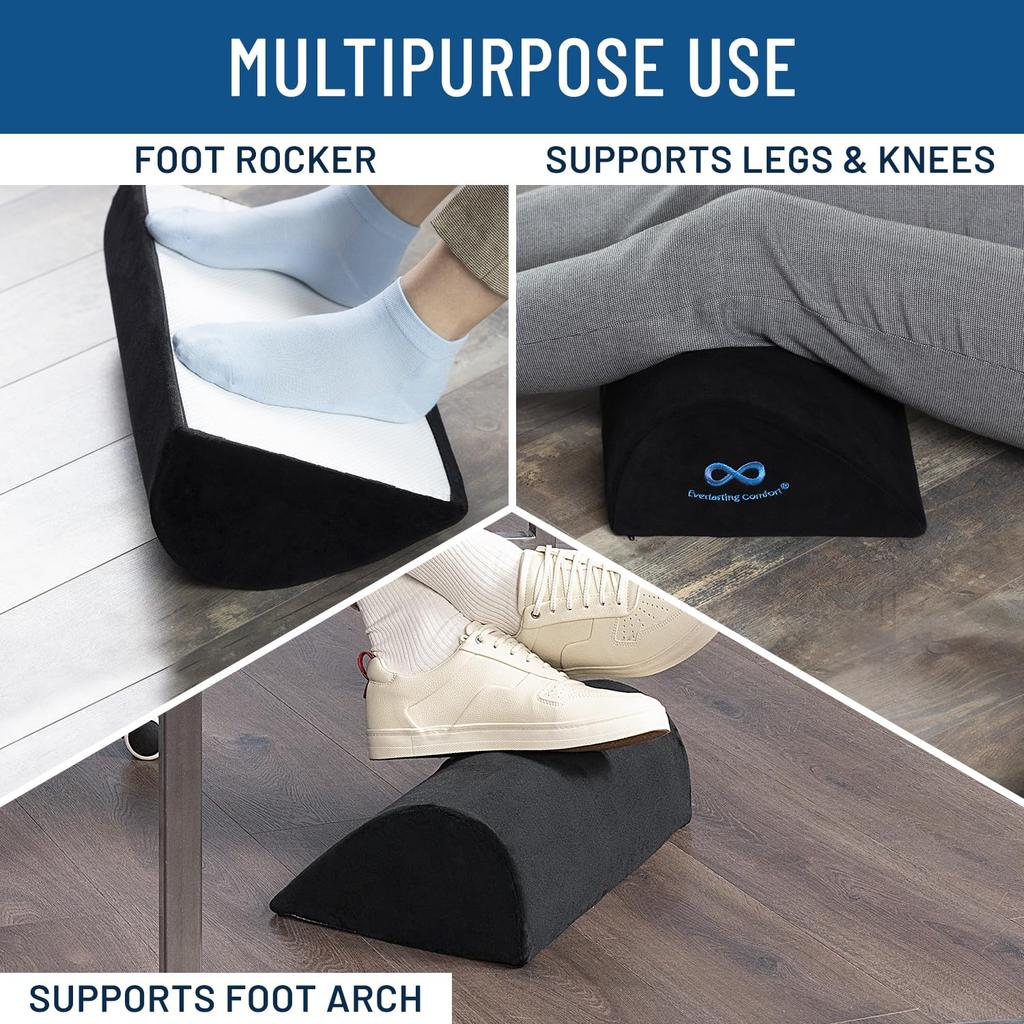 Everlasting Comfort Under-Desk Foot Rest, Memory Foam with Removable Cover, Perfect for Home Offices and Long Desk Work (Black)