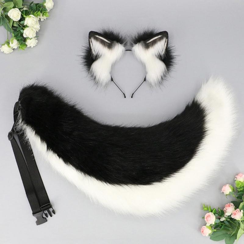 Foxes Wolf Ears Headband Faux Furs Tail Halloween Cosplay Party Costume Accessories Gumiho Costume for Women Men Gifts