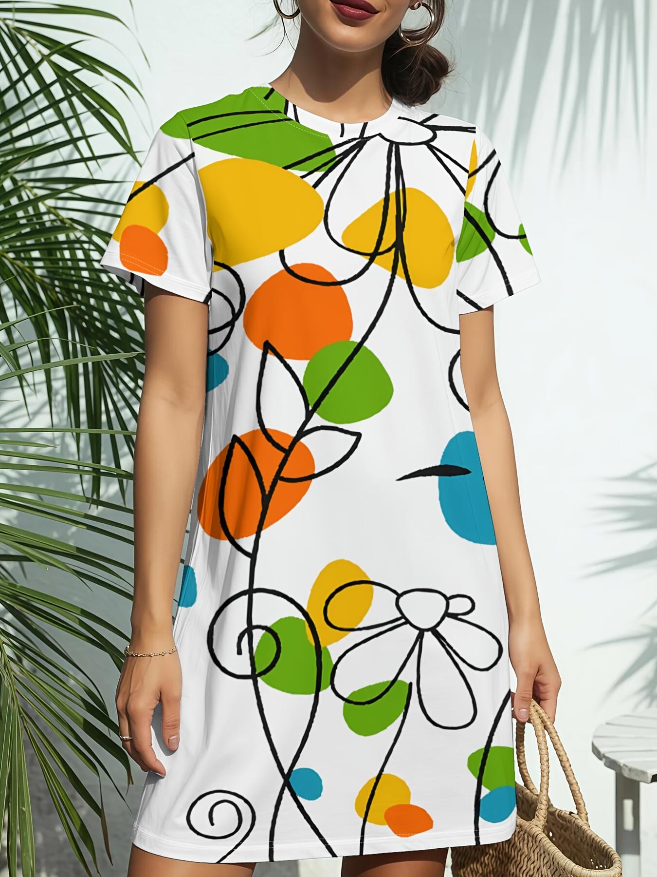 

Short Sleeve Crew Neck Dress for Women. Featuring a Trendy American Digital Print. Ideal for Casual Wear in Spring And Summer. This Elegant Ad Stylis 4XL