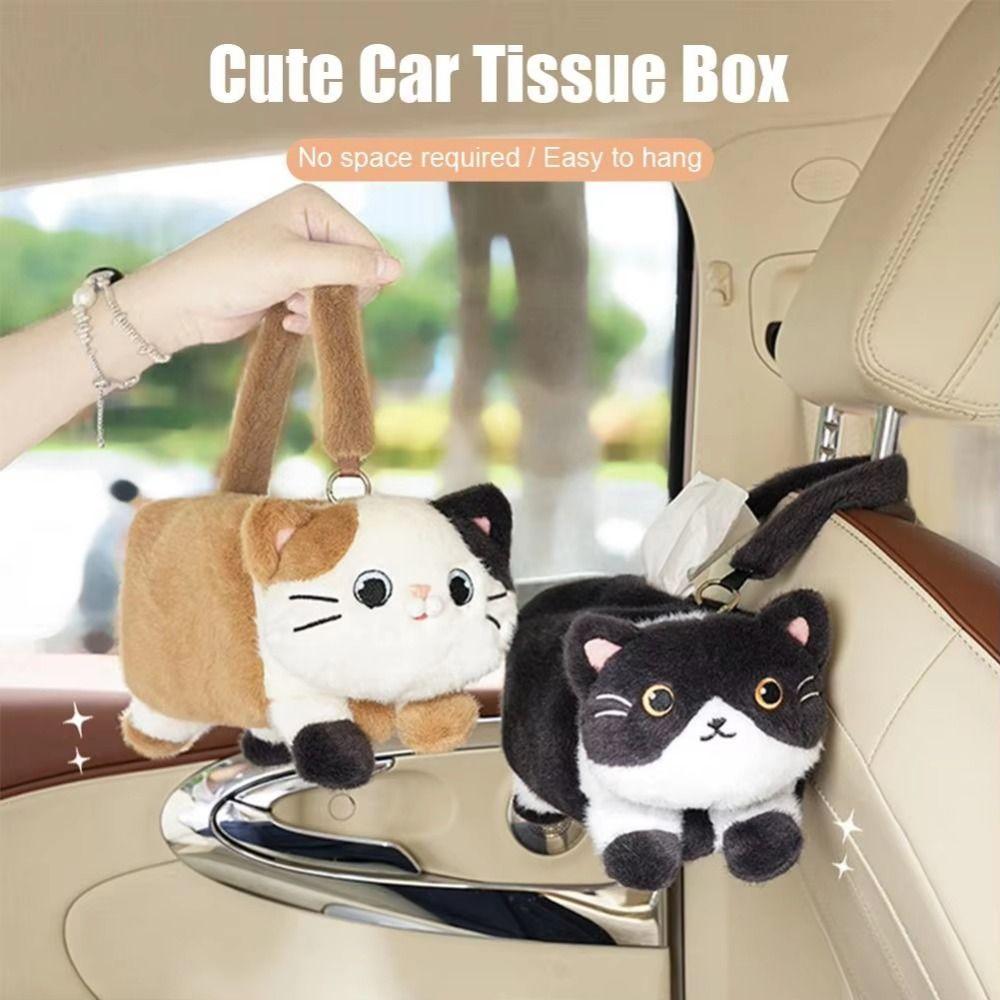 Cartoon Plush Cat Napkin Box Soft Wall Hanging Napkin Dispenser Paper Towel Dispenser Backseat Use