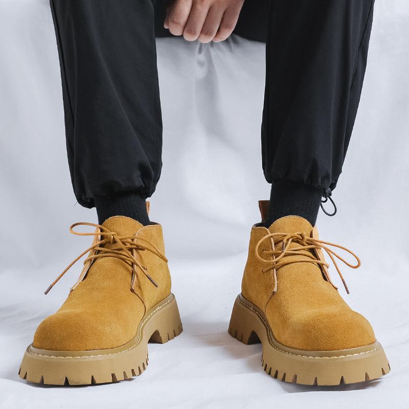 Martin boots men's rhubarb boots Korean version breathable leather boots men's high-top boots men's casual Martin boots men's 7302-R