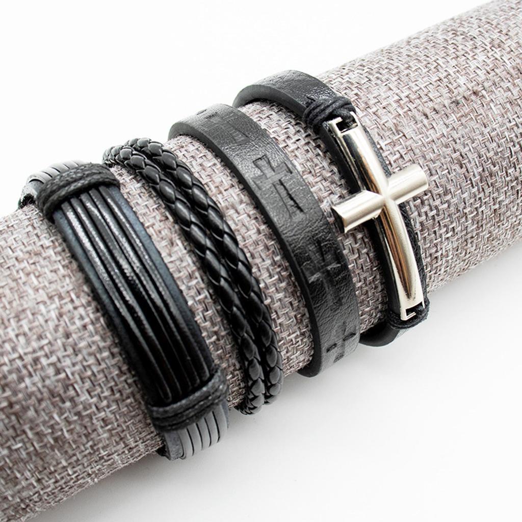 4Peces Multifuntional Leather Bracelet Fashion Wristband Adjustable Bracelet Suitable for Parties and Casual Outings