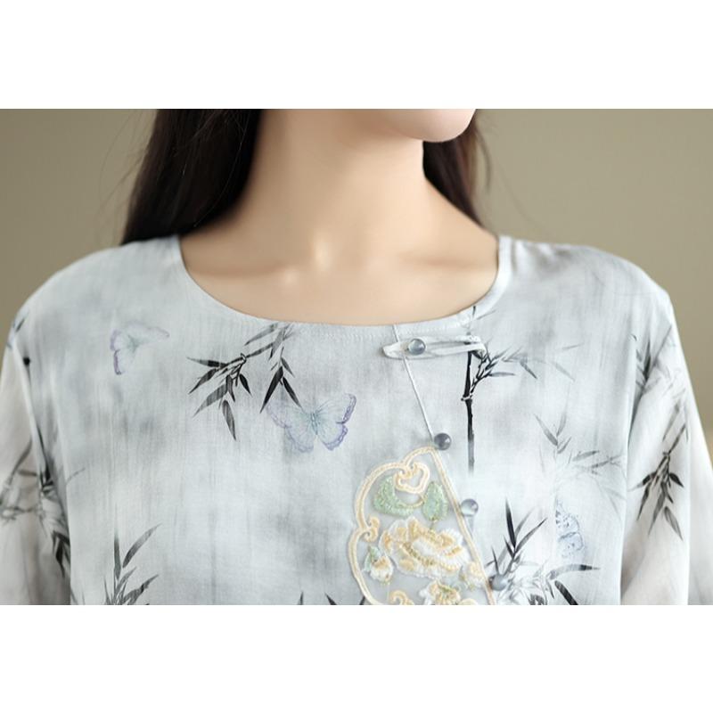 DIMANAF 2025 Summer Women Plus Size Dress Loose Floral Dress Chiffon Elegant Basic Vintage Casual Maxi Dress