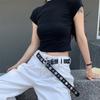PU Belt Adjustable Double Row Star Grommet Waist Belt Woman Jeans Dresses Skirt Coat Decors Motorcycle Western Belt