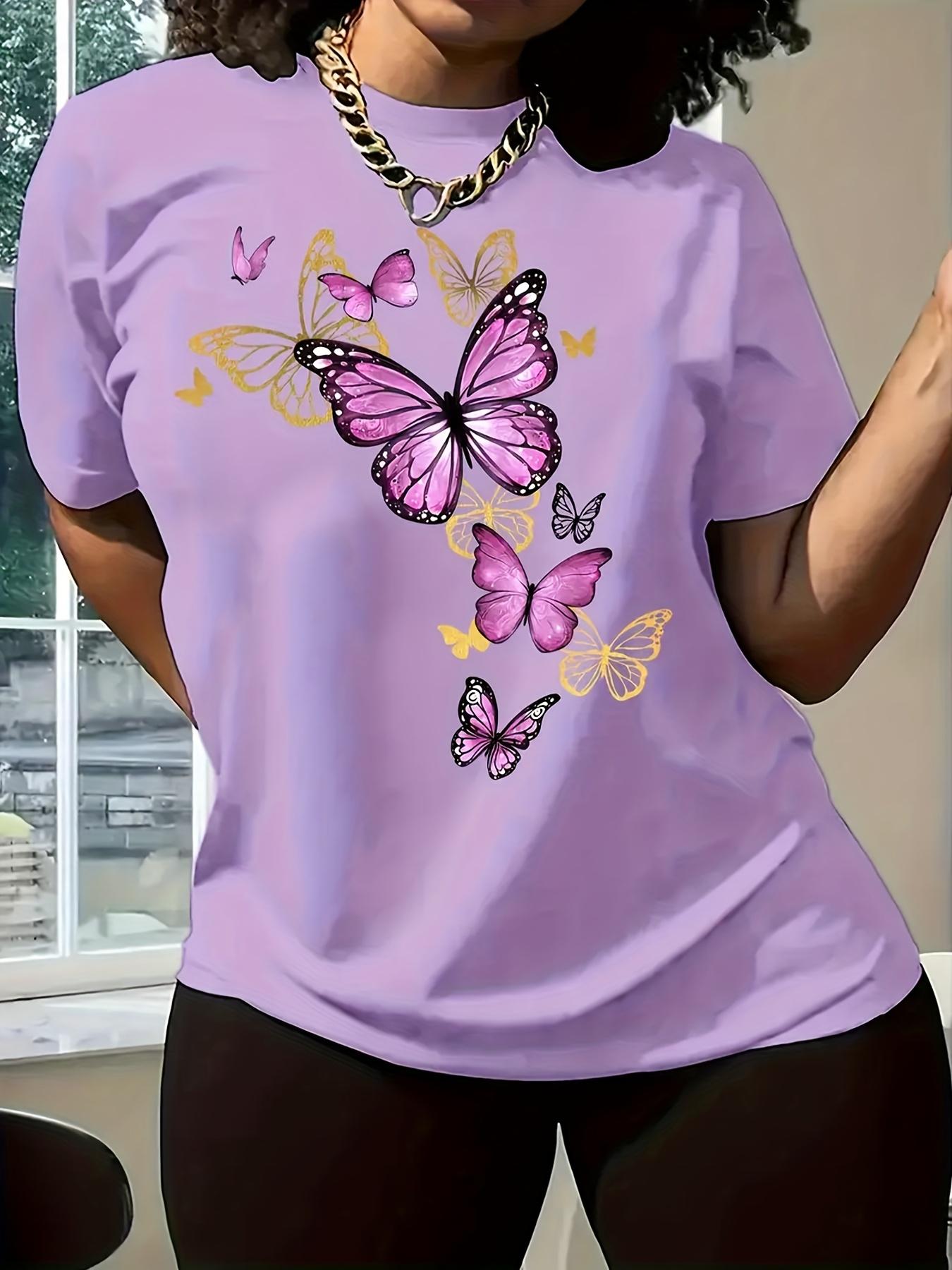 Women S Casual Butterfly Graphic T-Shirt - Short Sleeve Cr S дубильная кора