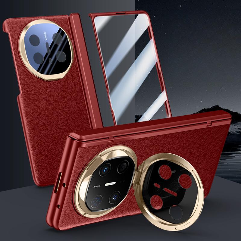 Suitable for Huawei MateX6 Mobile Phone Case Folding Lens Bracket Central Shaft Hinge Spring Anti-fall Business Men's Plain Leather Case