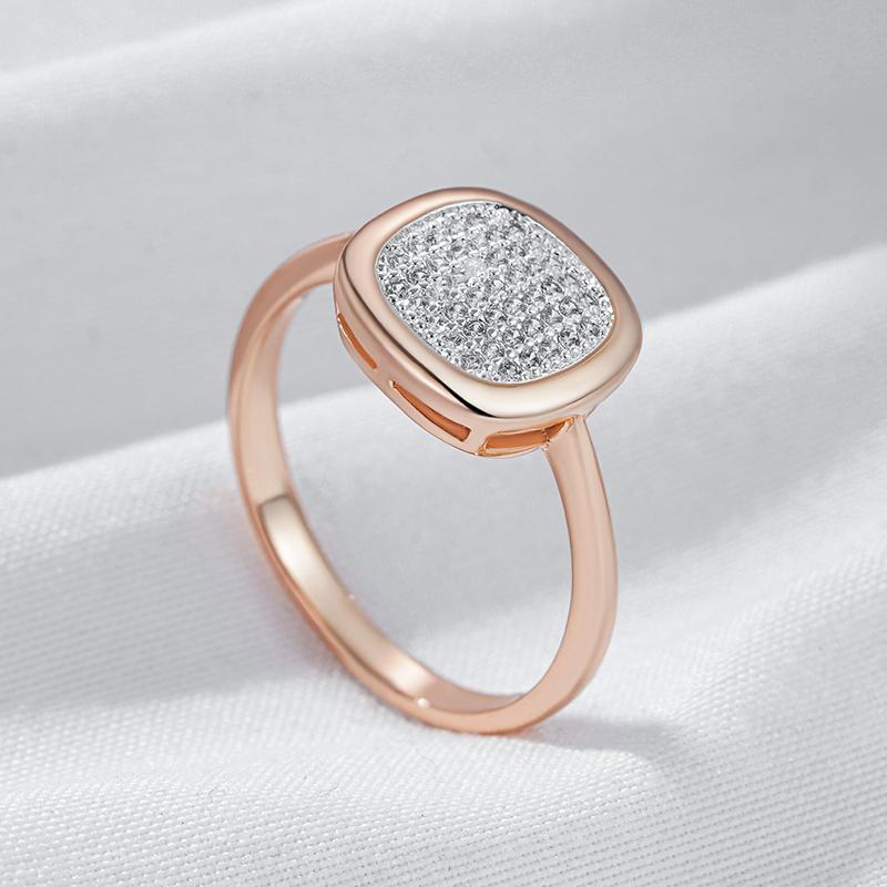 Luxury Full Natural Zircon Square Rings For Women  Rose Gold  Color Mix Setting Daily Bride Wedding Fine Jewelry