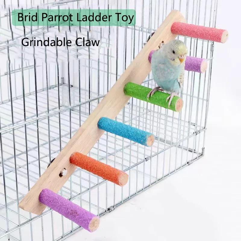 4/6/8 Steps Parrot Climbing Ladder Toy, Multifunctional Grinding Perch Swing for Parakeet Hamster Cage Interactive Pet Accessory