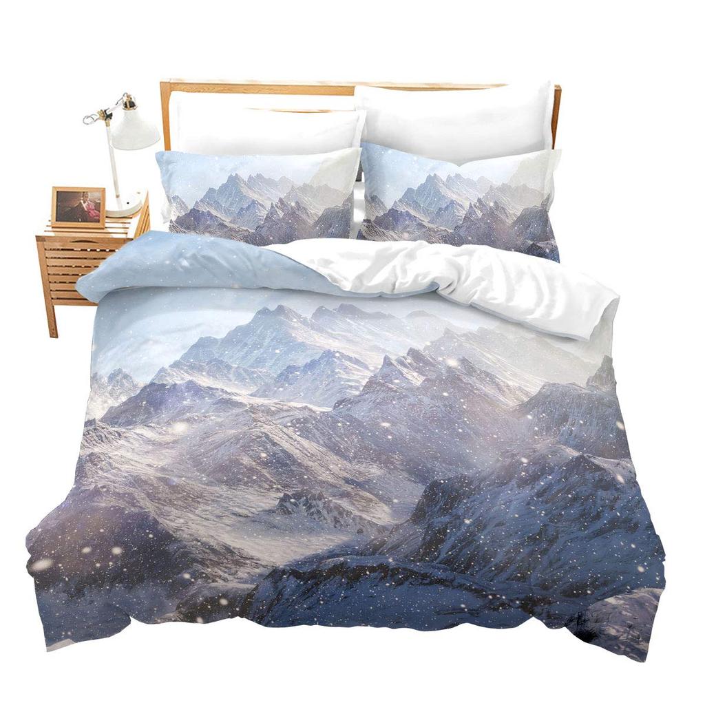 Snow Mountain Duvet Cover Set Iceberg Sunrise Sunset Bedding Set Microfiber Winter Natural Scenery Quilt Cover Single King Size