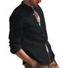 Mens Retro Casual Loose Long Sleeve Stand Collar Solid Shirt