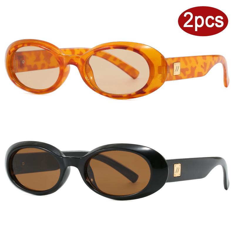 2Pcs Fashion Women Oval Sunglasses Luxury Thick Frame  Shades UV400 Men Punk Multi Color  Sun Glasses Outdoor Cycling Goggles