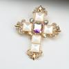 Vintage Glamorous Rhinestone Cross Brooch with Teardrop & Square Accents - Golden-Tone Metal Unisex Corsage Pin for Suits, Dresses, Christmas, Graduat