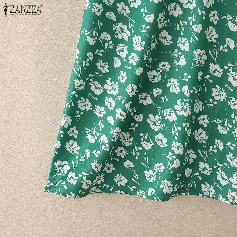 ZANZEA Women V-Neck Loose Summer Casual Floral Print Short Sleeve Dress