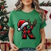Unisex Christmas Alphabet Graphic Print Tshirt Casual O Neck Fashion Casual Shortsleeve Soft Santa Hat Reindeer Creative Tops