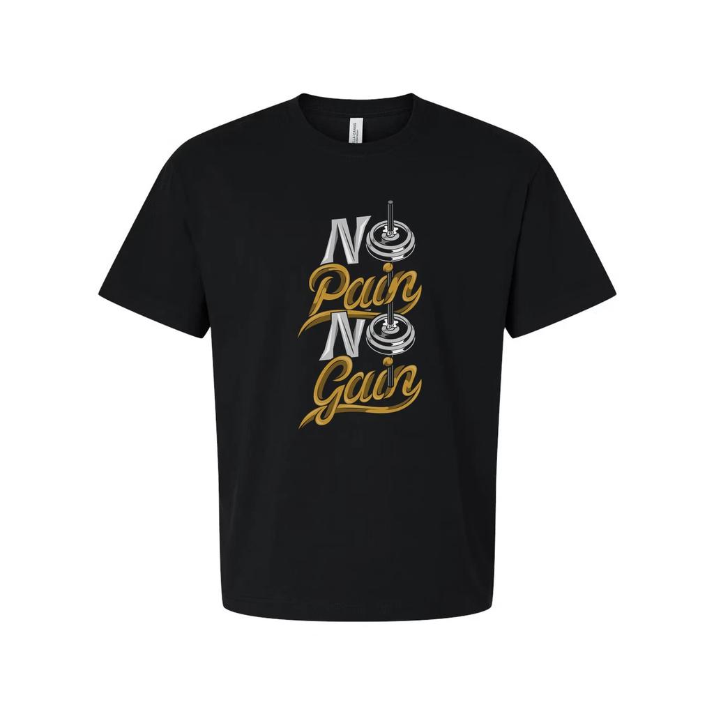 Unisex No Pain No Gain Graphic T Shirt With Weightlifting Motif For Gym Enthusia