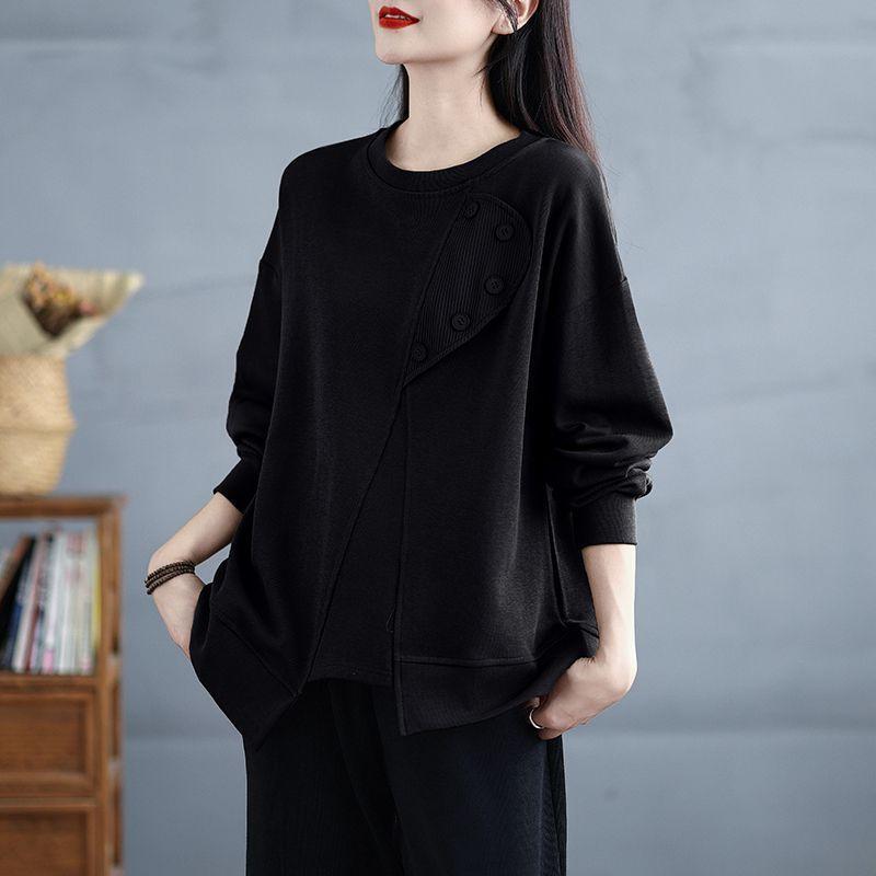 2026 Spring and Autumn New Loose Sweatshirt for Women, Solid Color, Casual Style, Versatile Irregular Top