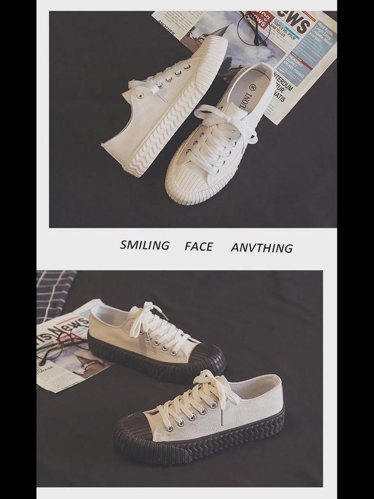 Korean Caramel Biscuit Canvas Sneakers, Ulzzang Hong Kong-Flavored Harajuku Style, Retro 1970s All-Match, E29.