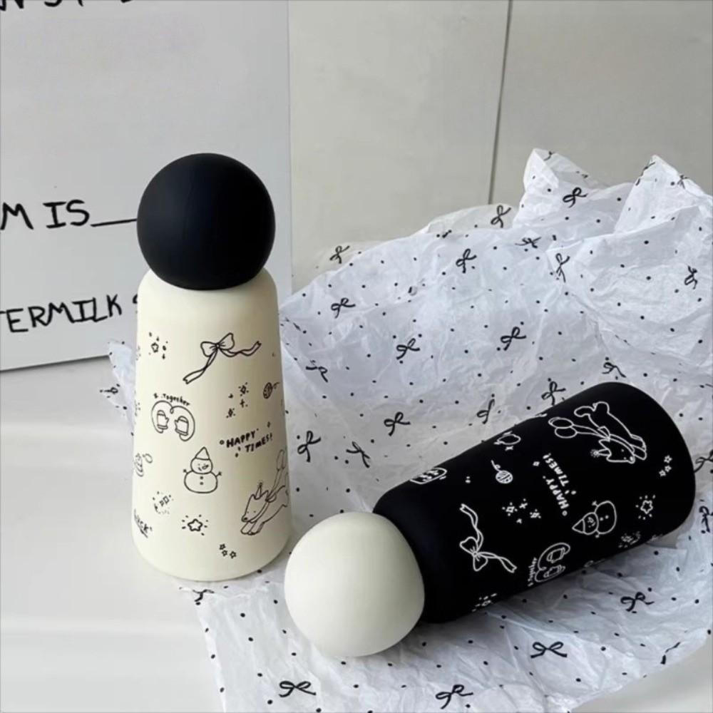Round-shapes Lid Coffee Cup Black White Vacuum Water Bottle New Thermal Car Cup  Gifts