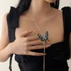2026 New Metal Blue Butterfly Necklace for Women Long and Pullable Light Luxury Collarbone Chain Fashion Sweater Chain Pendant