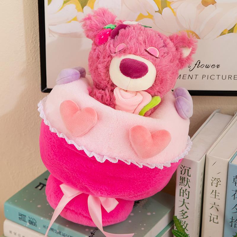 

New strawberry bear bouquet plush toy for girlfriend s Valentine s Day birthday gift doll children s rag doll 35cm (0.28KG)