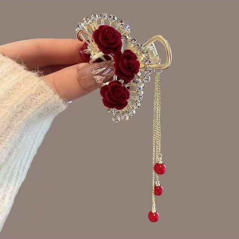 Lily of the Valley Rose Tassel Ponytail Hair Clip