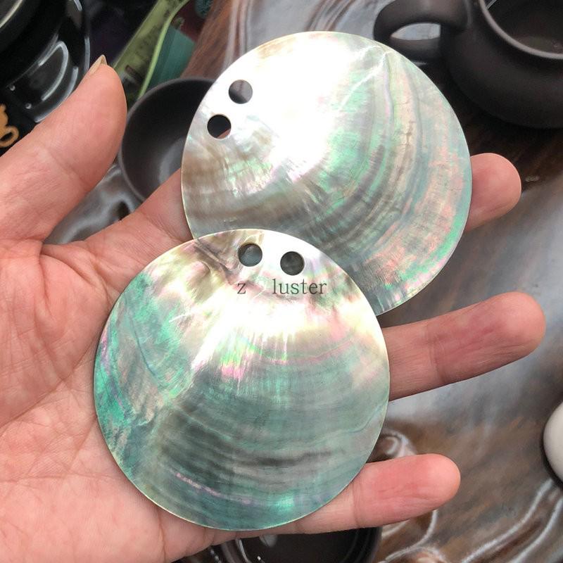 70mm Black Mother-of-Pearl Double-Hole Shell Slice for DIY Jewelry and Clothing Accessories