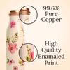 Printed Pure Copper Water Bottle 1 Ltr Capacity Tamba 1 Litre Yoga Bottles For Drinking At School Home Office For Kids Boys Girls Men & Women