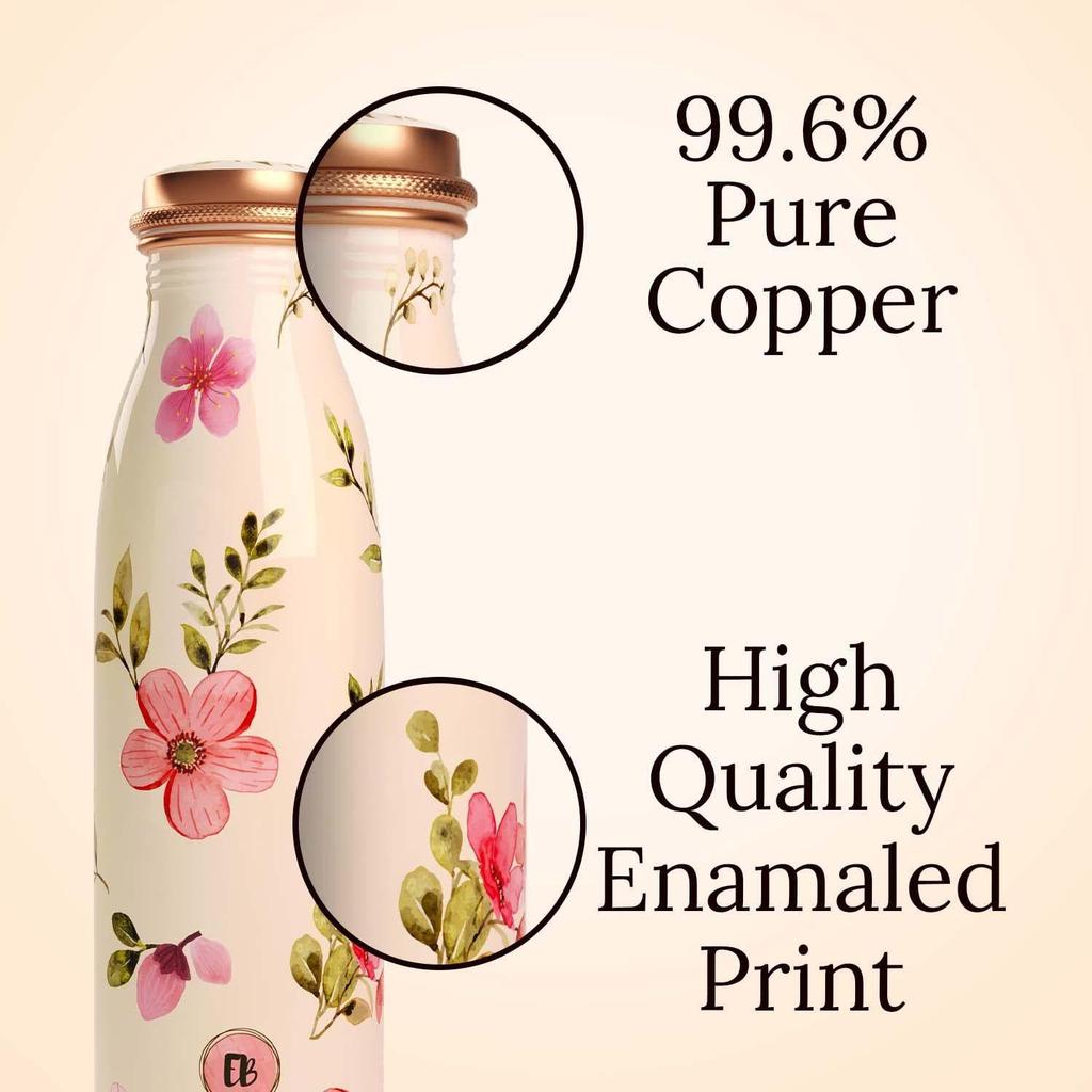 Printed Pure Copper Water Bottle 1 Ltr Capacity Tamba 1 Litre Yoga Bottles For Drinking At School Home Office For Kids Boys Girls Men & Women