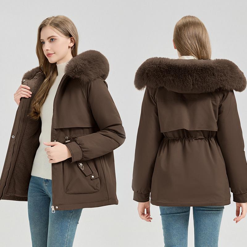 Autumn And Winter Mid To Long Length Fashionable Warm And Thick Velvet Solid Color Style Parkas