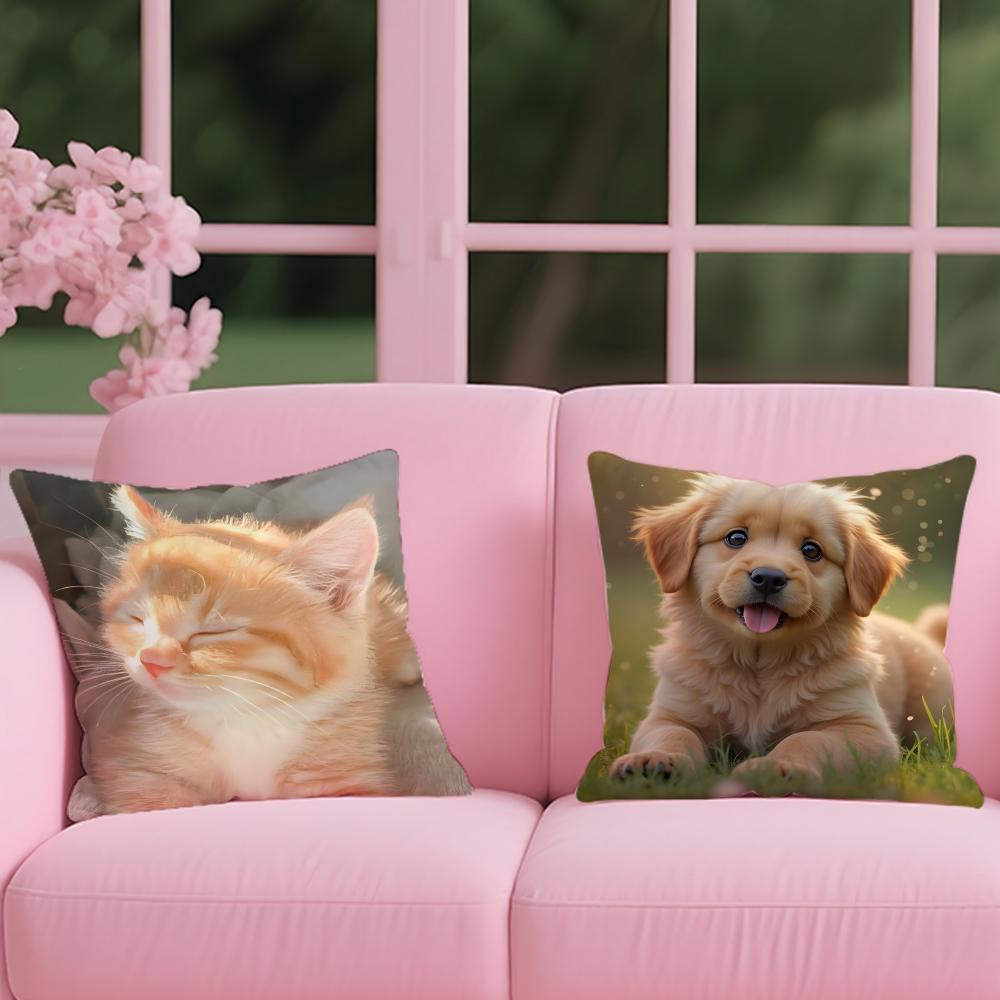 Cute Pet Animal Cushion Cover Reversible Plush Pillow Cover – For car, sofa, bedroom, perfect as a gift.