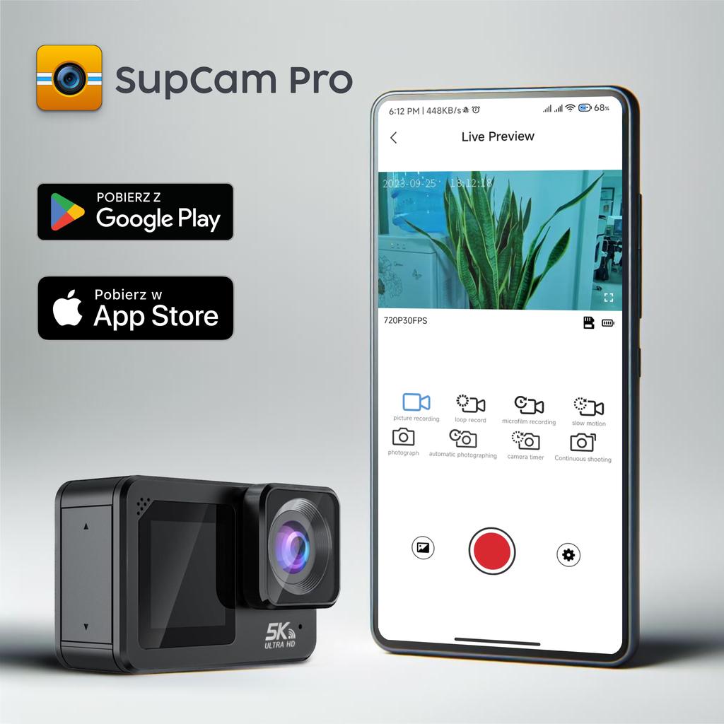Caméra Sportive 5K Uhd 60Fps Wifi Usb-C Télécommande Microphone Stabilisation Eis Perche