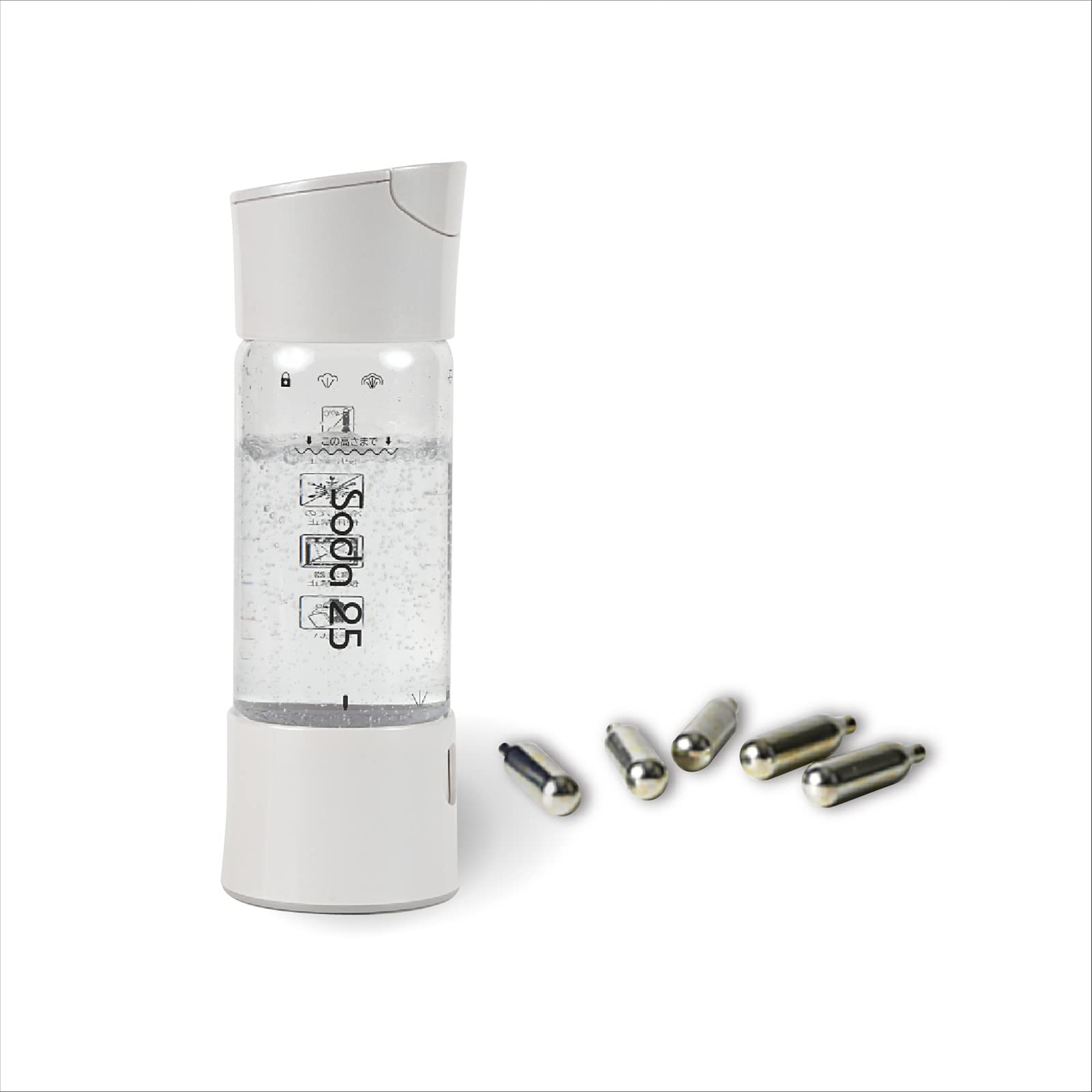 

Soda25 Carbonated Water Maker, Water Bottle Type, Soda Maker with Carbonation Cartridge, Portable (Plastic, White)