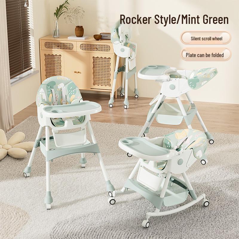 Multifunctional Baby High Chair: Foldable Metal Seat, Convertible Dining Table & Rocking Chair for Infants & Toddlers.