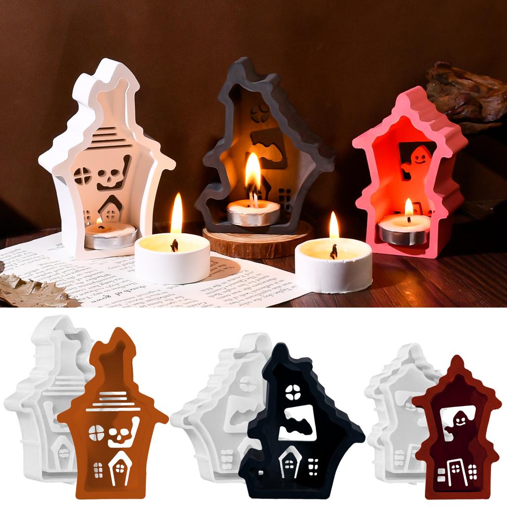 Halloween Ghost House Mold Multifunctional Spooky Plaster Decor Mold Candlestick Craft Mold Flexible For Desktop Decorations