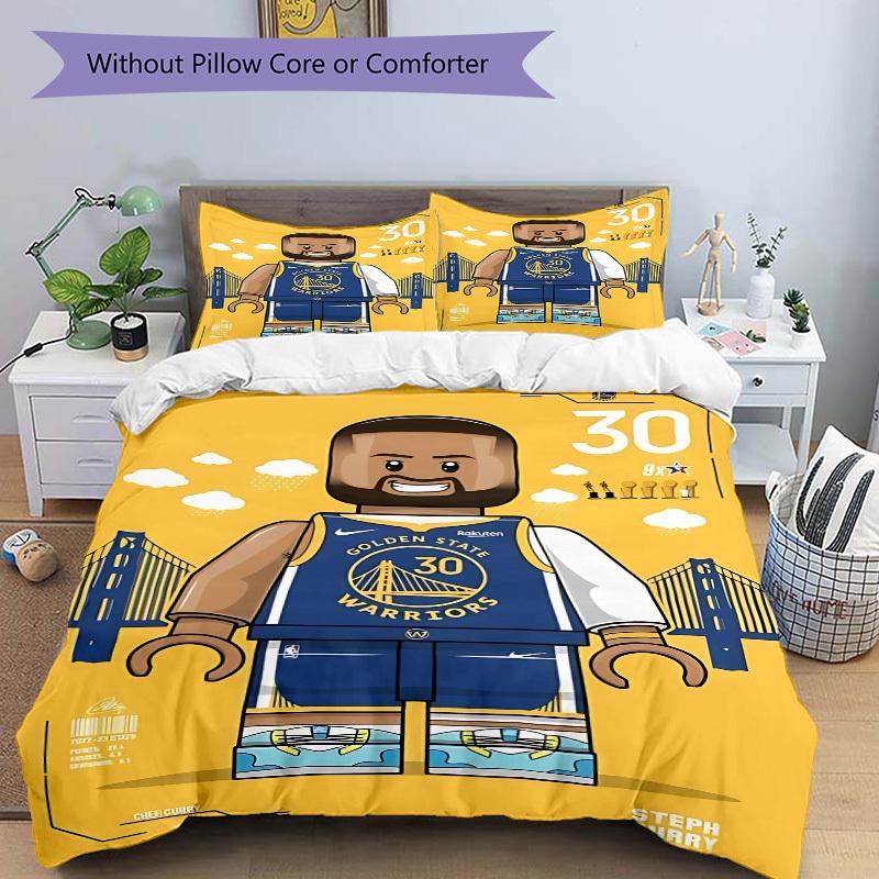 3pcs Bedding Set Golden State Warriors Includes 1 Comforter + 2 Pillowcases, Without Pillow Inserts, Soft Comfortable, Lightweight Breathabl