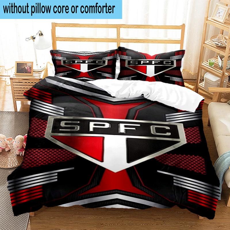 3pcs Paulo Fc Emblem Printed Bedding Set Duvet Cover Closure Includes 1 Duvet Cover & 2 Pillowcases Bedding Sets Home Decor Gifts