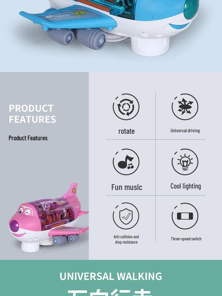 Electric Q-Cute Passenger Airplane Toy with Music & Lights - 360° Rotating Children's Car