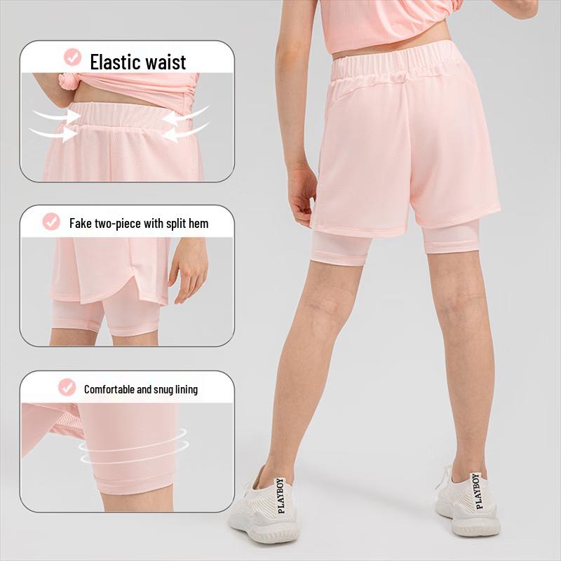 Yudong Girls' Faux Two-Piece Summer Athletic Yoga Shorts
