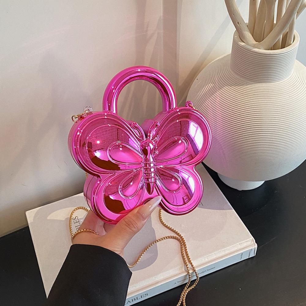 Stylish Butterfly Shape Shoulder Bag Luxury Acrylic Evening Bag Metal Chain Shiny Handbag Everyday Outfits Party Wedding
