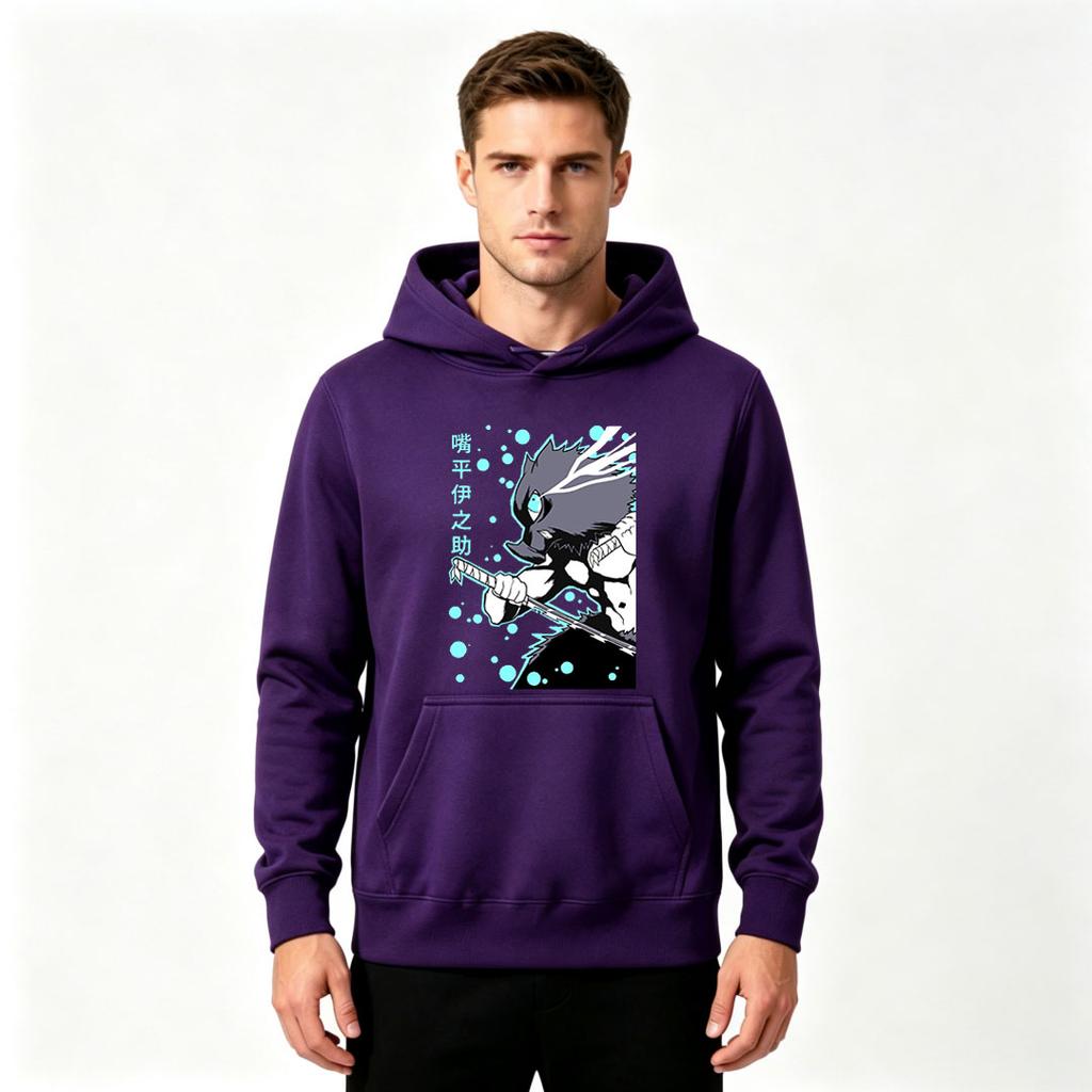 Men's Anime Inosuke Print Pullover Hoodie Casual Long Sleeve Sweatshirt for Daily Wear
