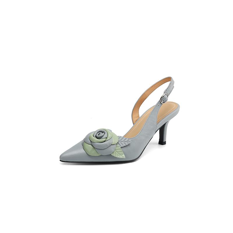 

Fashion Elegant Woman Sandals High Heel Genuine Leather Pointed Toe Footwear 2025 Summer Slingback Fashion Dress Ladies Women Shoes 40 небесно-голубой