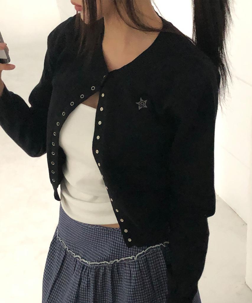 Chicks Round Neck Cardigan Black
