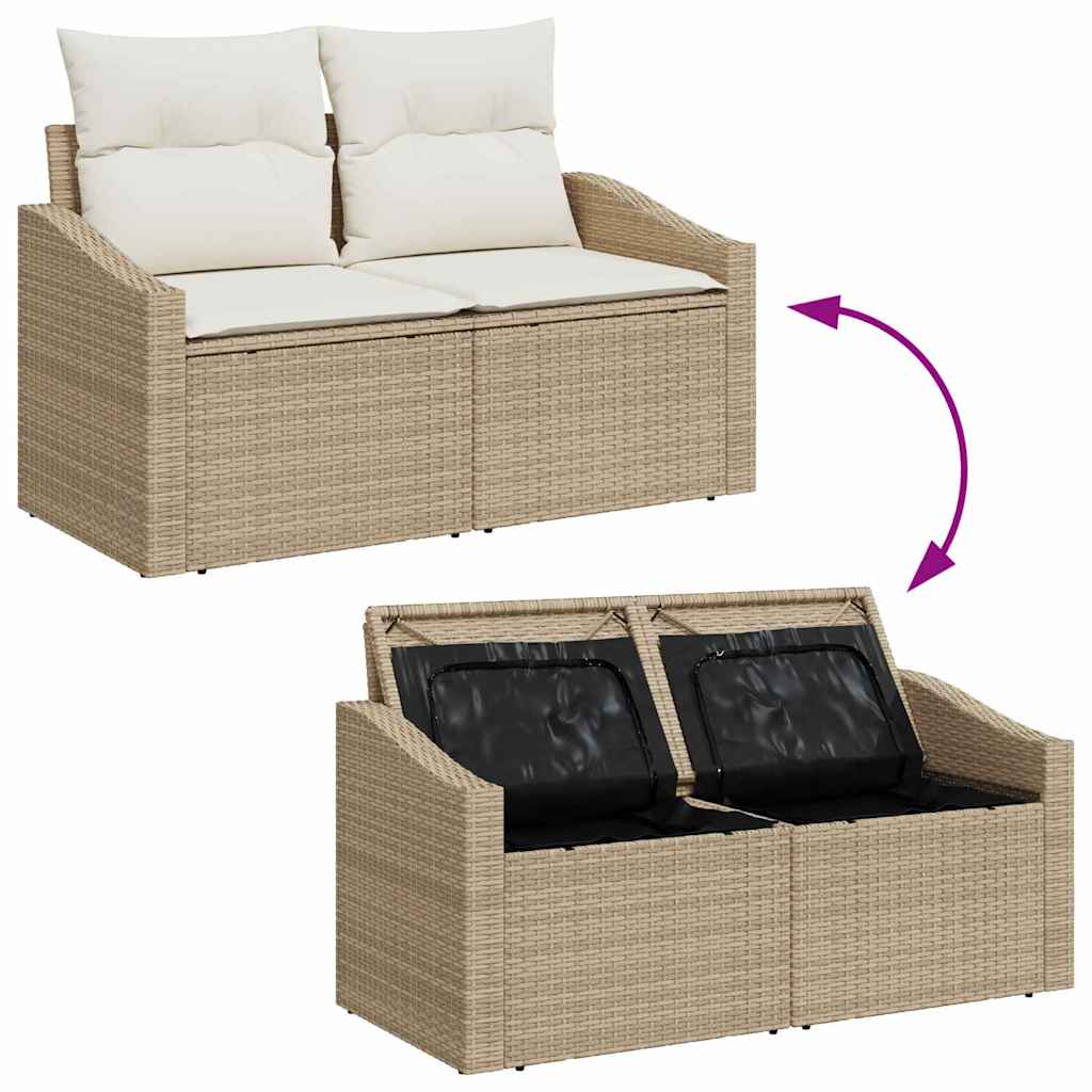 6 Piece Sofa Set with Cushions Beige and Cream Poly Rattan