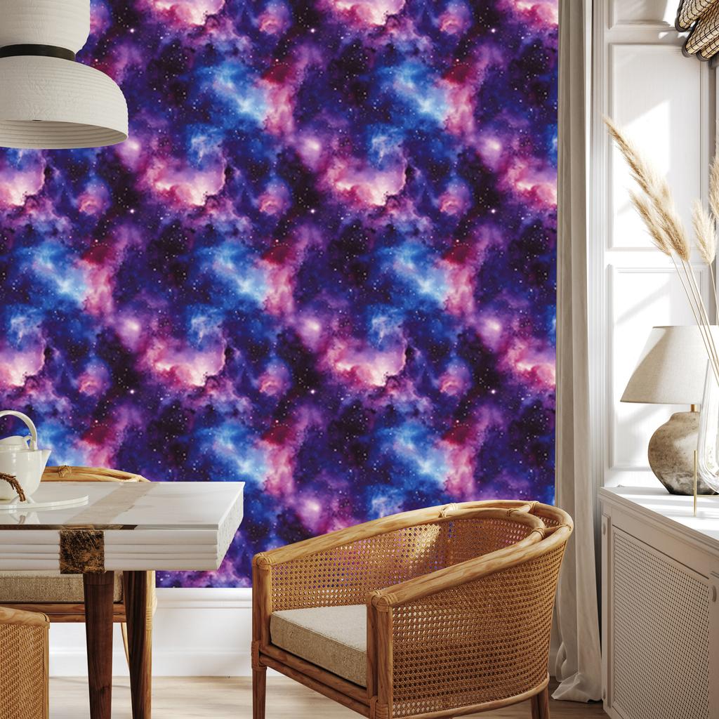 Watercolor Galaxy Wallpaper In Violet, Blue, Indigo and Plum 50x1000