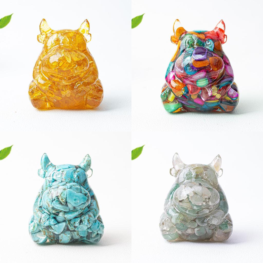 Resin Crystal Cow Figurine With Lucky Fortune For Office Desk Decor Gift For Teens And Adults