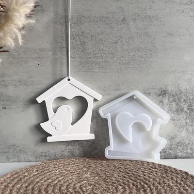 Birdhouse Casting Mold Easter Bird Ornament Casting Silicone Mold Spring Holiday Ornament Heart Pattern Bird House Pendant Mold