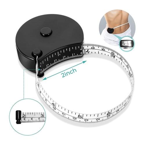 Tape Measure [One-Handed Operation, 2-Way] Circumference Measuring Tape for Waist, Abdomen, and Chest Measurements, Sewing, 150cm Inch Compatible (Whi